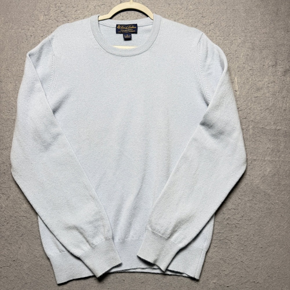 Brooks Brothers Mens Light Blue 3-Ply Scottish Cashmere Crewneck Sweater Size M